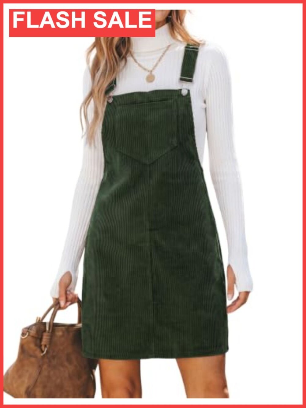 Corduroy Overall Bib Dress Adjustable Straps Side Zip A-Line